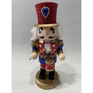 Drummer Nutcracker Soldier Wooden 9" Height Blue Red Gold Traditional